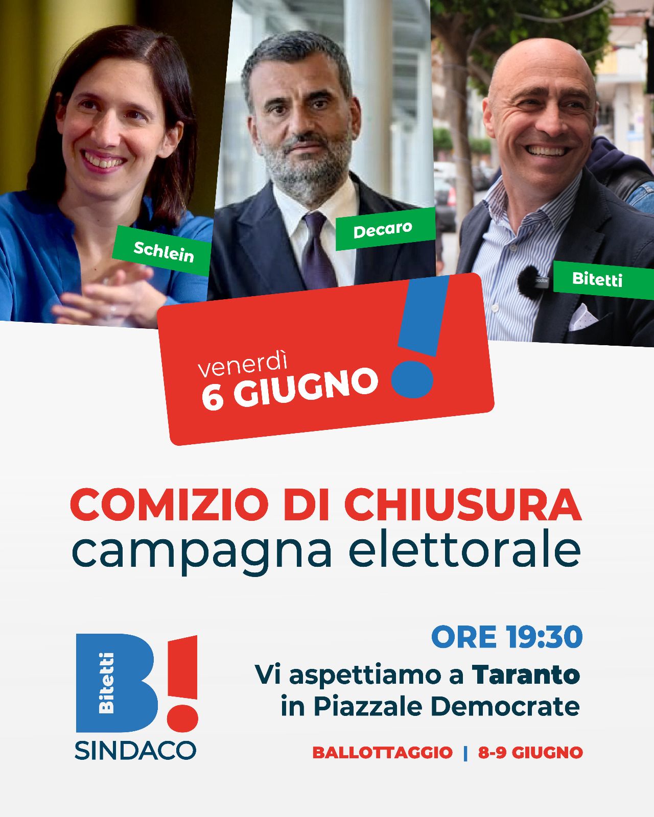 A Taranto venerdì il comizio con Bitetti, Schlein e Decaro
